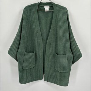 Softies 28" Rib Chenille Kimono Cardigan Sweater sz S/M Dusty Green Open Front